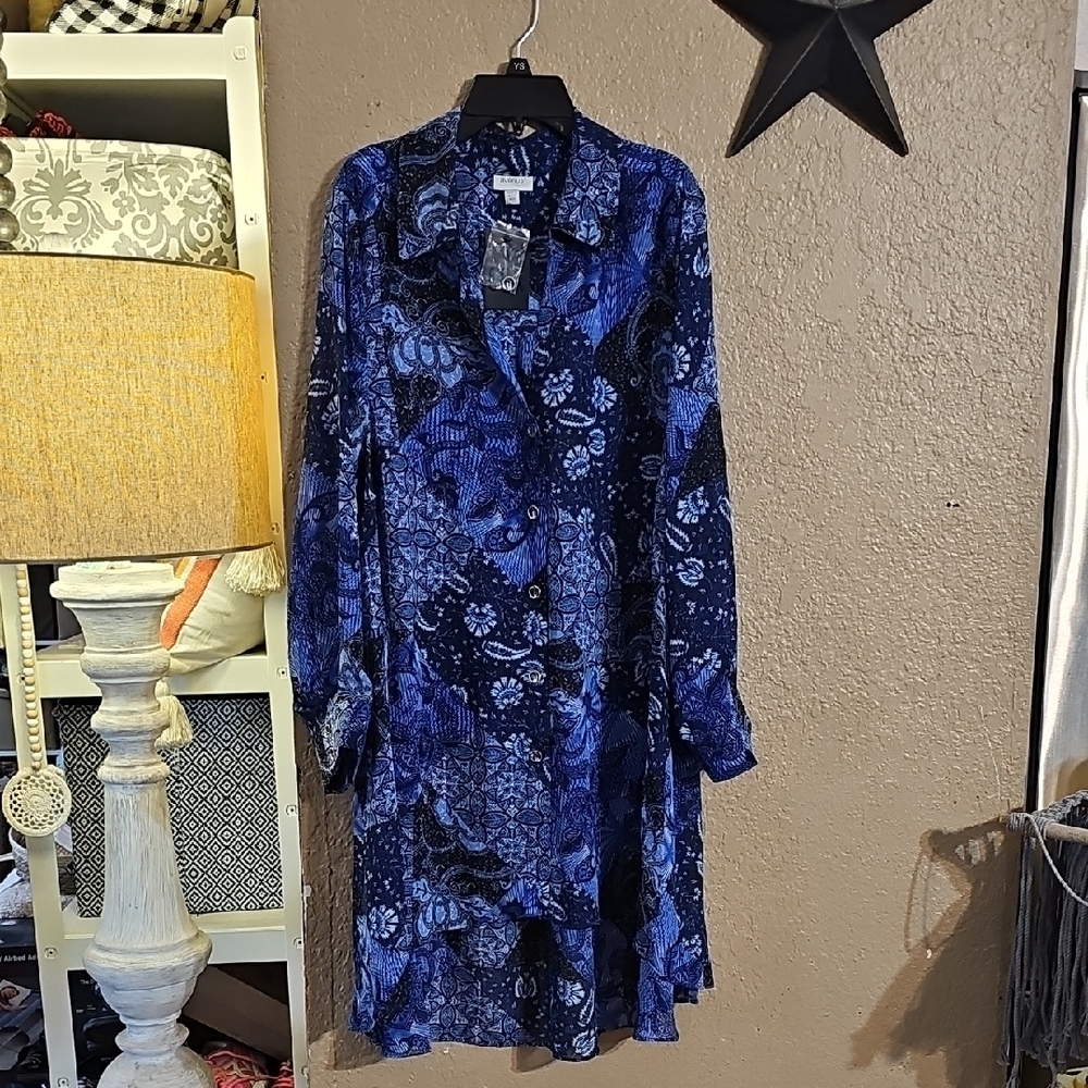 Avenue Blue and Black Long Sleeve Dress
